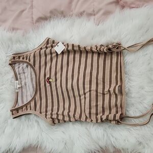 Size XL Ultra 🩷 flirt mushroom 🍄 tank top pink beige brown stripes retro 😍